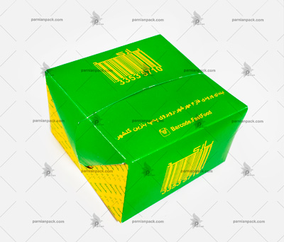 جعبه همبرگر چاپ سبز و زرد درب قفلی