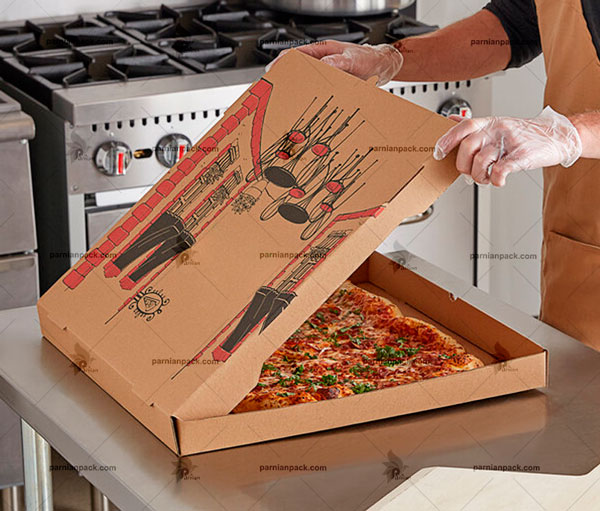 چاپ قرمز مشکی جعبه پیتزا